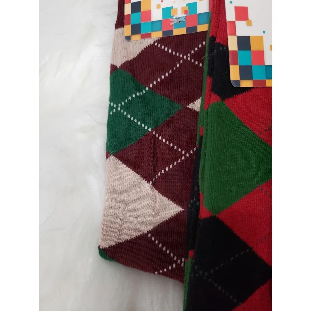 LOT 5 Socks n Socks Men's Crew Argyle Diamond Socks Holiday Christmas Red Green